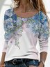 White Floral Bird Printed Casual Long Sleeve Shift Top
