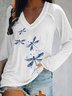 Casual Cotton Blends Dragonfly Printed T-shirt