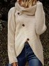 Vintage Plain Buttoned Long Sleeve Plus Size Casual Sweater