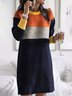 Round Neck Casual Color Block Sweater Dress