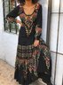 Boho U-Neck Cotton Long Sleeve Blends Knitting Dress