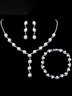 Bridal Wedding Dinner Pearl Diamond Necklace Earrings Bracelet Three Piece Set