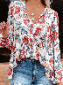 split neck bubble sleeve floral pacthwork blouse