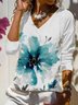 Floral V Neck Casual Long Sleeve Shirts & Tops