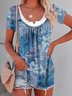 Vacation Floral Loosen Color Block Crew Neck Short Sleeve Tunic T-Shirt