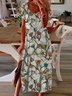 Vacation Floral Loosen U-Neck Maxi Short Sleeve Knit Dress