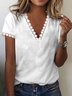 Lace Detail V Neck Casual Short Sleeve T-Shirt
