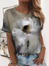 Women's Floral Crew Neck Cotton Blend Short Sleeve Casual T-Shirt