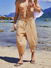 Men's Linen Lightweight Loose 3/4 Drawstring Elastic Waist Casual Beach Shorts