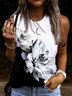 Casual Crew Neck Floral Sleeveless Loose Knit