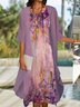 Vacation Floral Loosen Sleeveless Dress Crew Neck Midi Two Piece Sets