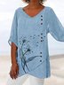 Casual Floral Three Quarter V Neck Plus Size Printed Tops