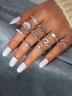 10Pcs Diamond Pearl Ring Set