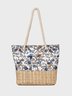 Resort Style Leaf Pattern Weave Shoulder Beach Bag Tote Bag