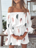 Feather Off The Shoulder Casual Half sleeve  Dress