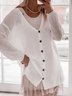 Women's Plus Size Sweater Coat Button Plain Causal Vacation long Length Sleeve Yarn/Wool Yarn V Neck Regular Fall 2022