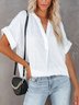 Casual Short sleeve Stand Collar Tunic Blouse
