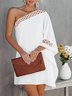Lace One Shoulder Casual Short Sleeve Woven Dress