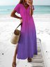 Women's Short sleeve Dress Maxi long Dress Casual Color Gradient V Neck Loosen Casual Vacation Dresses 2022