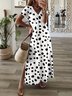 Women's Shift Dress Maxi long Dress White Short Sleeve Polka Dot Pocket Print Summer Fall V Neck Elegant Casual Vacation