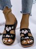 Embroidered Floral Breathable Wedge Platform Round Toe Slippers