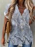 Casual Sea Short sleeve V Neck Plus Size Printed Blouses