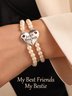 2Pcs Bestfriends Heart Letter Pearl Bracelet Bestie Bracelet