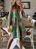 Flare Sleeve Floral Casual Long Sleeve Woven Dress