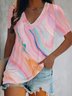Casual Short Sleeve V Neck Plus Size Printed Tops T-shirts