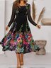 Casual Floral Square Neck Long Sleeve Dress