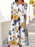 Women's Shift Loosen Dress Midi Dress Half Sleeve Floral Print Ruched Print Fall Spring Crew Neck Basic Vacation 2022
