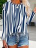 Striped Long Sleeve Crew Neck Plus Size Casual T-Shirt
