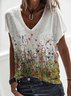 Women Casual Floral Summer V neck Daily Loose Short sleeve H-Line Regular Size T-shirt