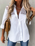 Women Casual Plain Autumn Polyester Daily Long sleeve Regular H-Line Regular Size Tunic Blouse