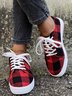Christmas Red Plaid Black And White Plaid Leopard Casual Flat Shoes