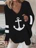 Casual Sea Loose V Neck Sweatshirt