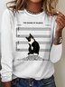 Crew Neck Long Sleeve Text Letters Regular Micro-Elasticity Regular Fit Blouse For Women