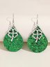 St. Patrick Clover Leather Earrings Holiday Party Jewelry Irish Festival