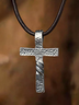 Vintage Silver Cross Jesus Leather Strap Necklace For Men Women Casual Jewelry