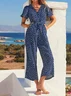 Loose V Neck Floral Vacation Jumpsuit