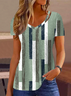 V Neck Casual Striped Printed Blouse