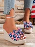 Independence Day Flag Graphics Bows Wedge Sandals