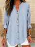 Shirt Collar Long Sleeve Striped Buckle Regular Loose TUNIC Blouse For Women