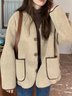 Long Sleeve Plain Fleece Micro-Elasticity Loose Pilot Teddy Jacket For Women