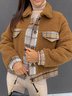 Shawl Collar Long Sleeve Contrast Stitching Zipper Fleece Loose Parker Teddy Jacket For Women