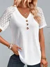 V Neck Buckle Polyester Cotton Casual Blouse