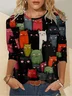 Crew Neck Long Sleeve Cat Regular Micro-Elasticity Regular Fit Shirt For Women