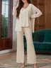 Women Plain V Neck Long Sleeve Comfy Elegant Matching Outfit