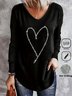 Casual Heart/Cordate V Neck Long Sleeve T-shirt