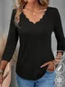 Casual Plain V Neck Three Quarter Sleeve T-shirt